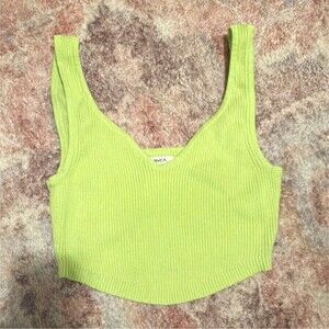 RVCA Women's Green Ribbed Knit Cropped Tank Top Sleeveless Scoop Neck size Small